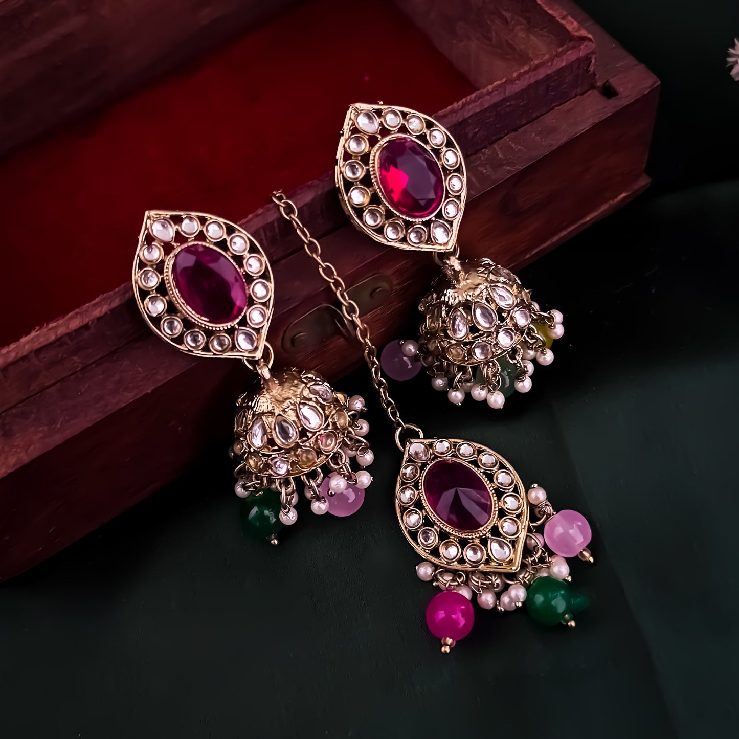 Mayuri Reverse AD Necklace Set with Earrings & Teeka - Multi