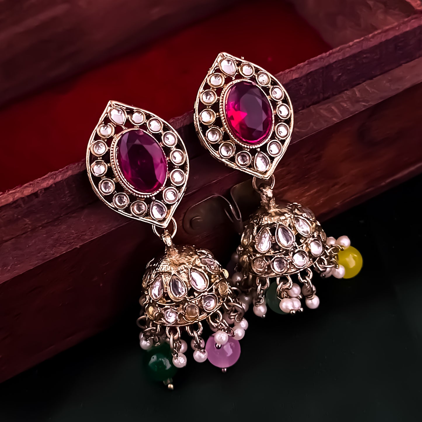 Mayuri Reverse AD Necklace Set with Earrings & Teeka - Multi