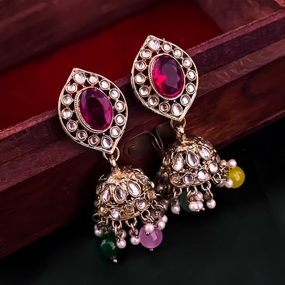 Mayuri Reverse AD Necklace Set with Earrings & Teeka - Multi