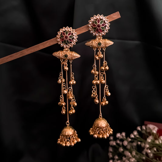 Keerthana Kashmiri Brass Dejhoor Ghungroo Jhumka Earrings - Multi