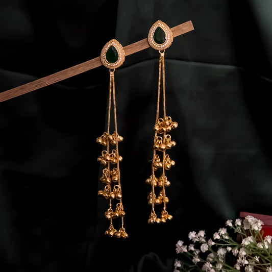 Priyati Kashmiri Brass Dejhoor Ghungroo Jhumka Earrings - Green