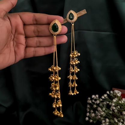 Priyati Kashmiri Brass Dejhoor Ghungroo Jhumka Earrings - Green