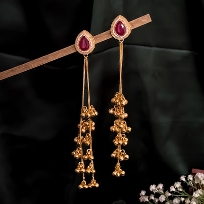 Priyati Kashmiri Brass Dejhoor Ghungroo Jhumka Earrings - Pink
