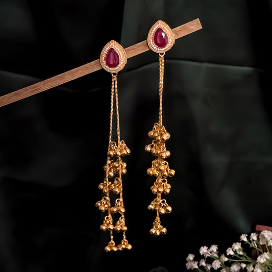 Priyati Kashmiri Brass Dejhoor Ghungroo Jhumka Earrings - Pink