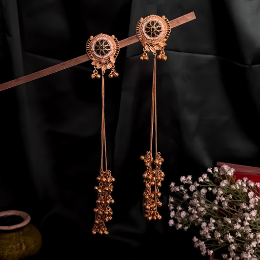 Unnati Premium Kashmiri Brass Dejhoor Ghungroo Earrings - Golden & Green