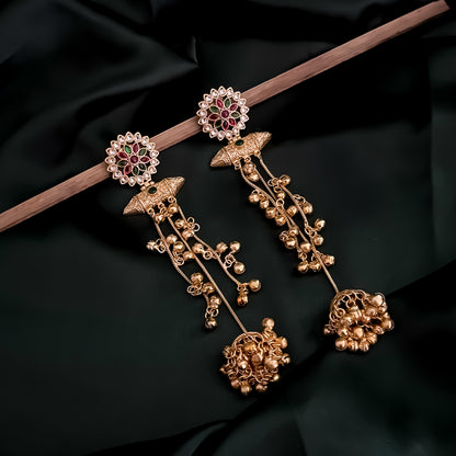 Keerthana Kashmiri Brass Dejhoor Ghungroo Jhumka Earrings - Multi