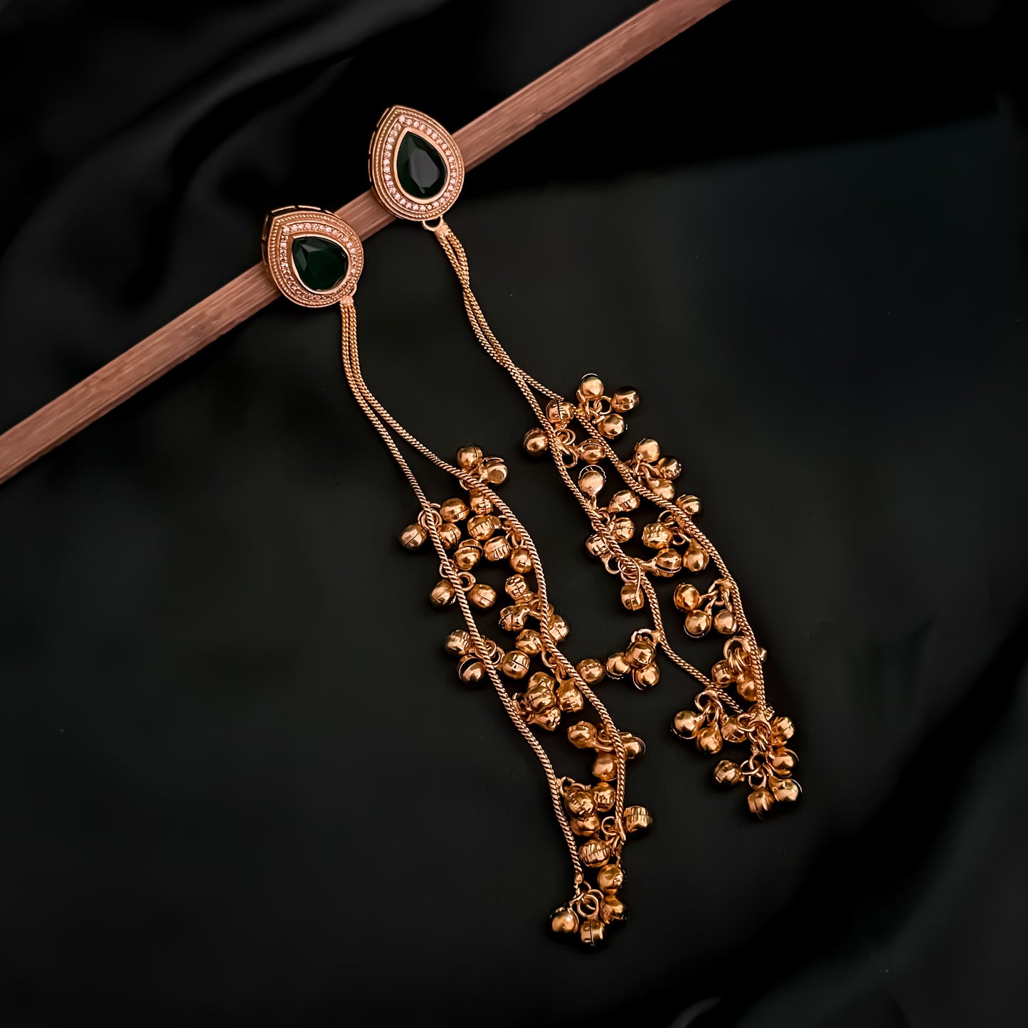 Priyati Kashmiri Brass Dejhoor Ghungroo Jhumka Earrings - Green