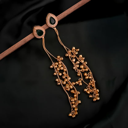Priyati Kashmiri Brass Dejhoor Ghungroo Jhumka Earrings - Green