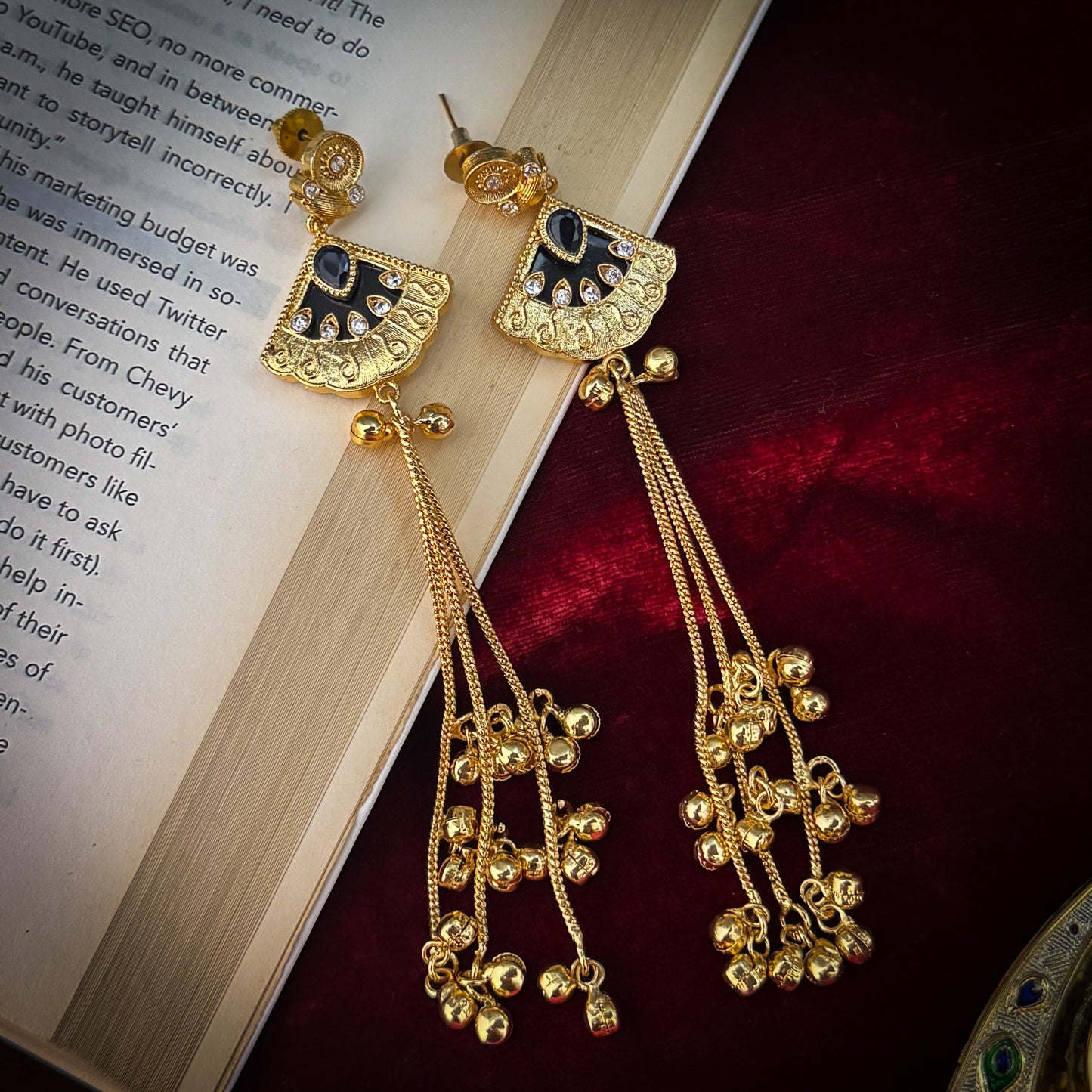 Ritika Kashmiri Brass Ghungroo Earrings - Black