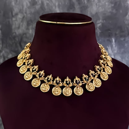 Keerthi Ganesha Coin Temple Motif Necklace Set - Golden