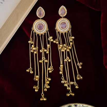 Shrenu Premium Kashmiri Brass Ghungroo Earrings - Pastel Pink