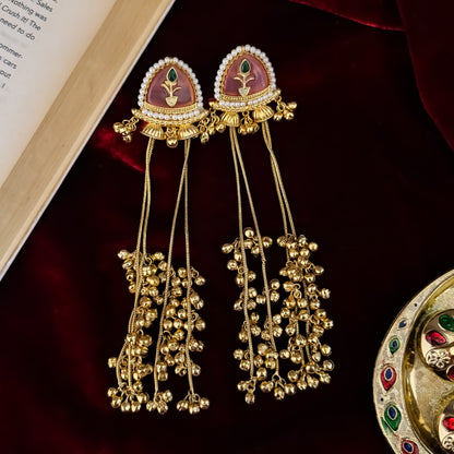 Vishakha MOP Kashmiri Brass Dejhoor Ghungroo Jhumka Earrings - Pastel Pink