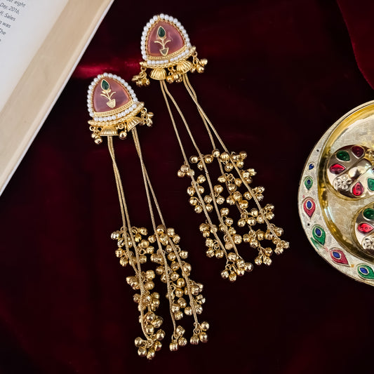Vishakha MOP Kashmiri Brass Dejhoor Ghungroo Jhumka Earrings - Pastel Pink