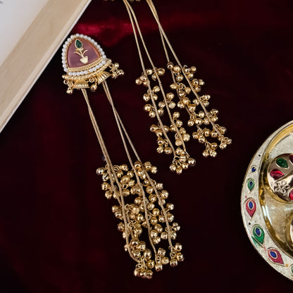 Vishakha MOP Kashmiri Brass Dejhoor Ghungroo Jhumka Earrings - Pastel Pink