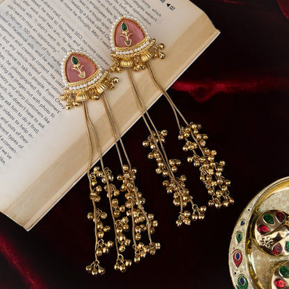 Vishakha MOP Kashmiri Brass Dejhoor Ghungroo Jhumka Earrings - Pastel Pink