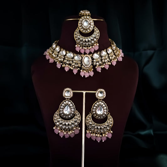 Rajnandini Kundan Pearl Necklace  - Baby Pink