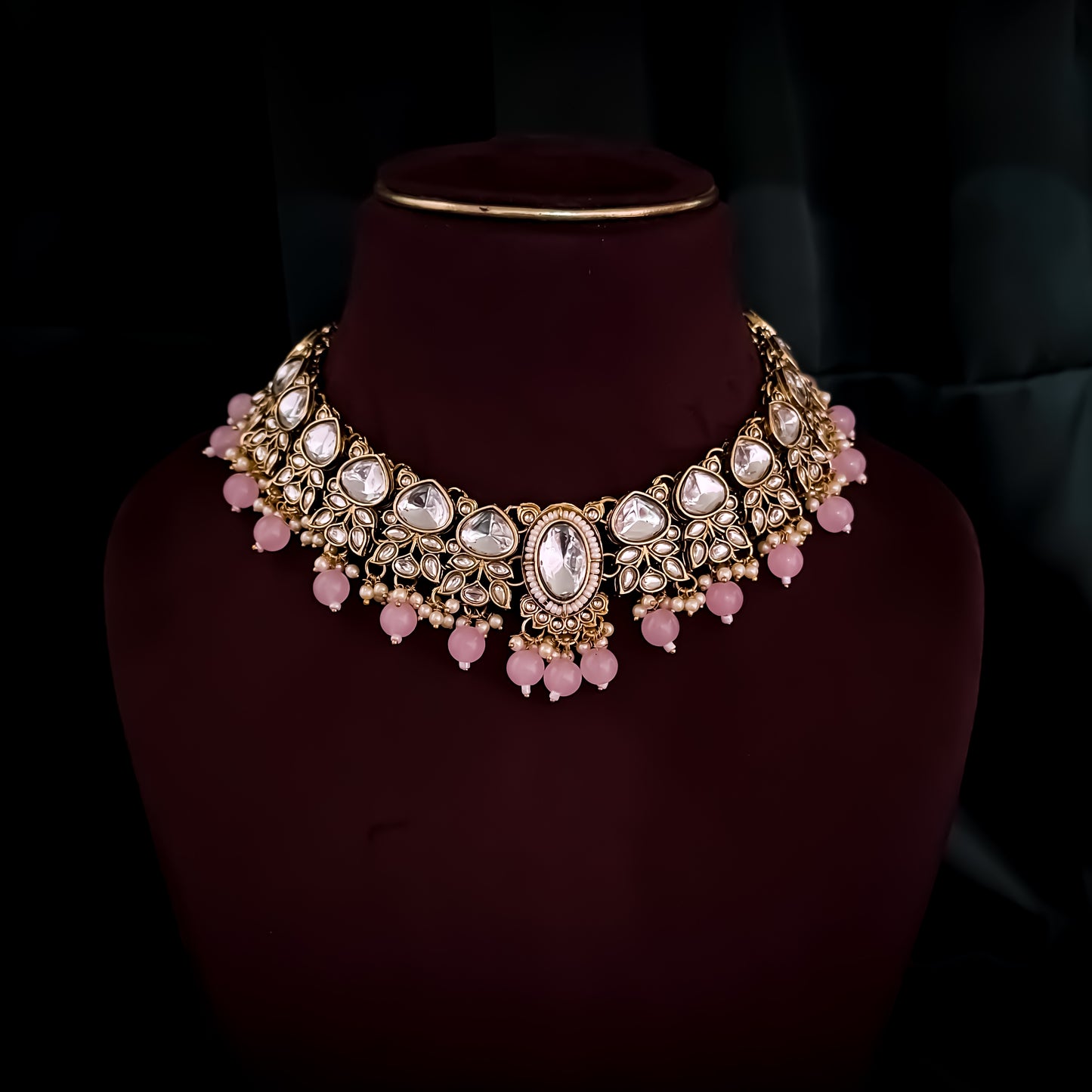 Rajnandini Kundan Pearl Necklace  - Baby Pink