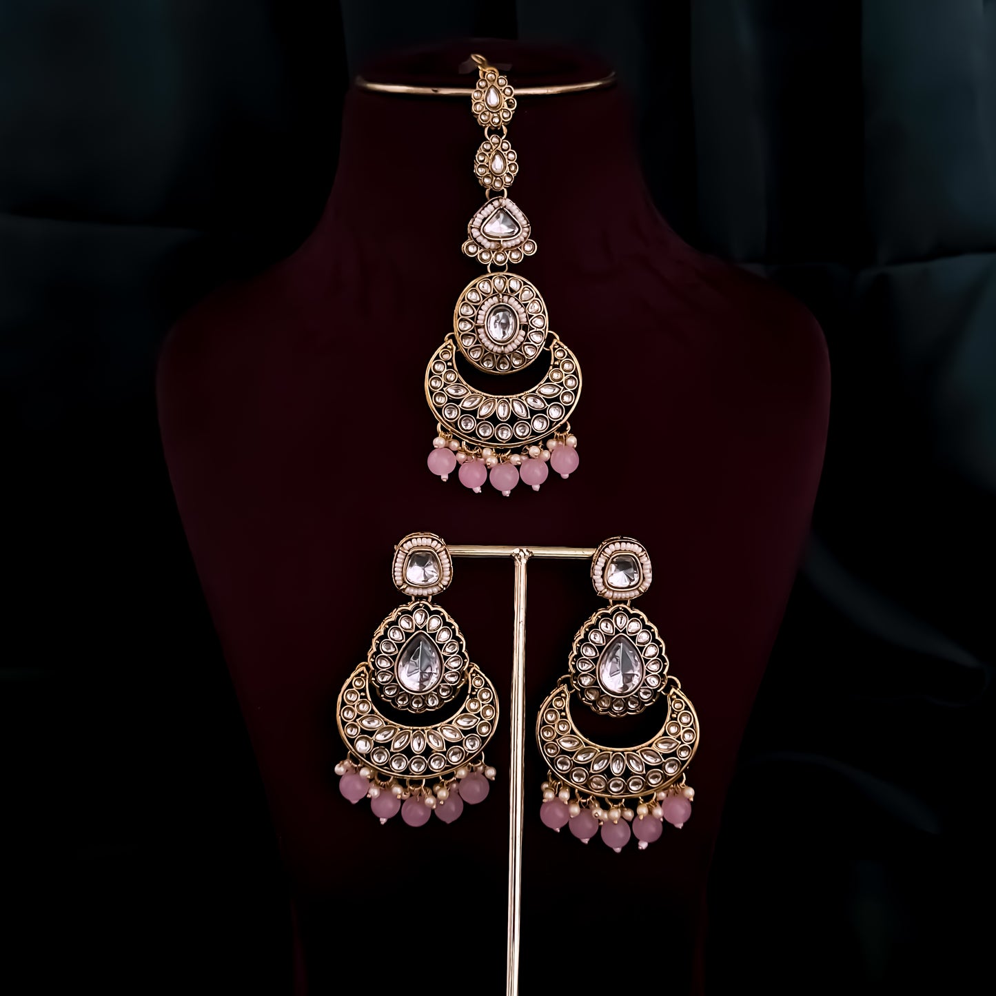 Rajnandini Kundan Pearl Necklace  - Baby Pink