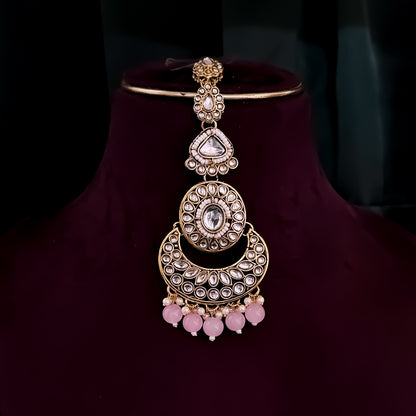 Rajnandini Kundan Pearl Necklace  - Baby Pink