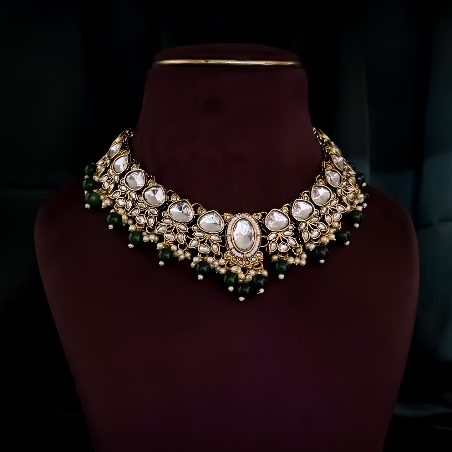 Rajnandini Kundan Pearl Necklace  - Green