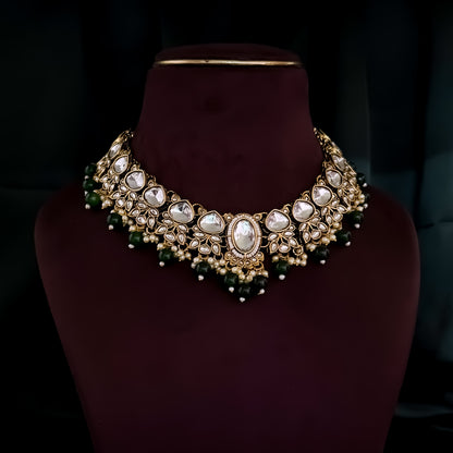 Rajnandini Kundan Pearl Necklace  - Green