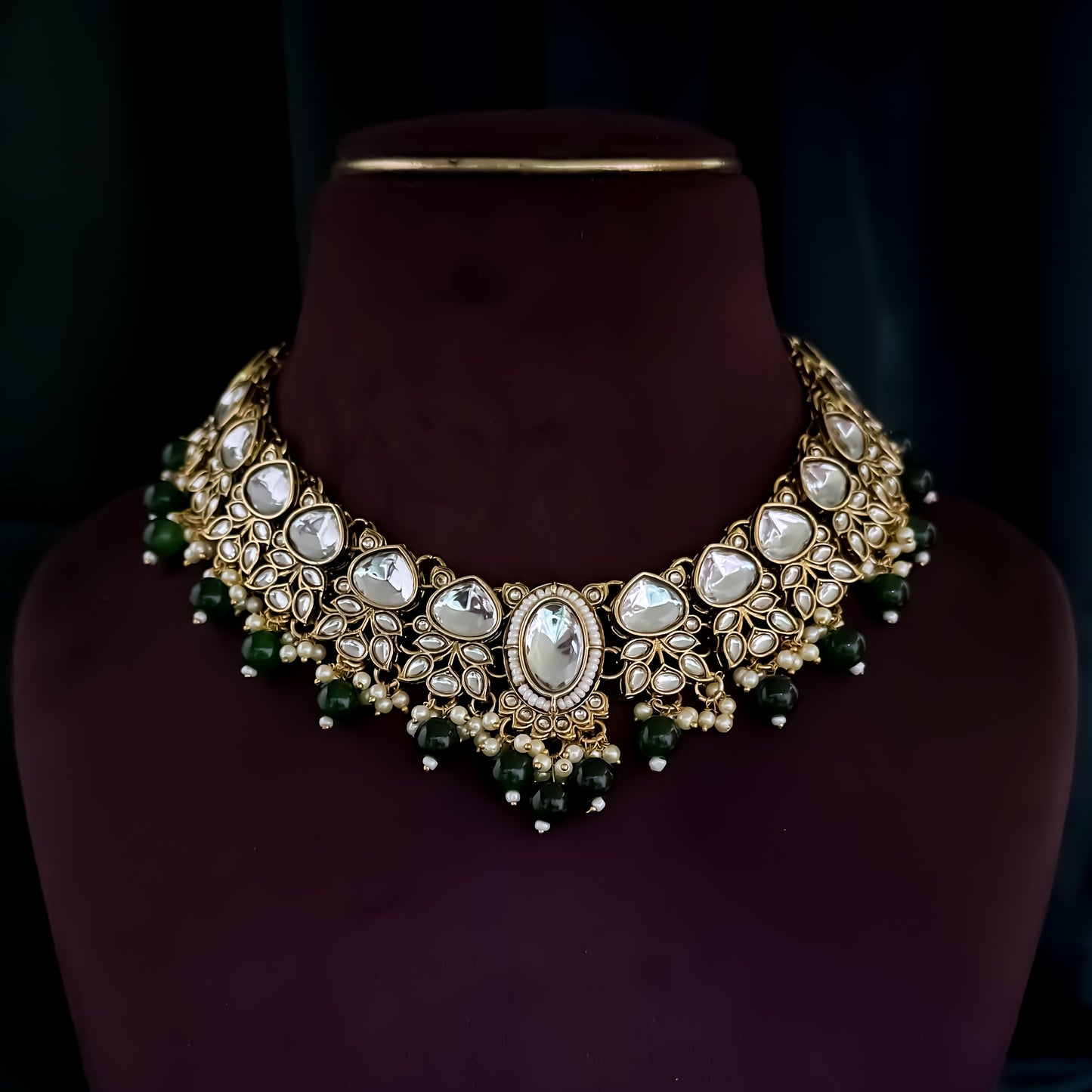 Rajnandini Kundan Pearl Necklace  - Green