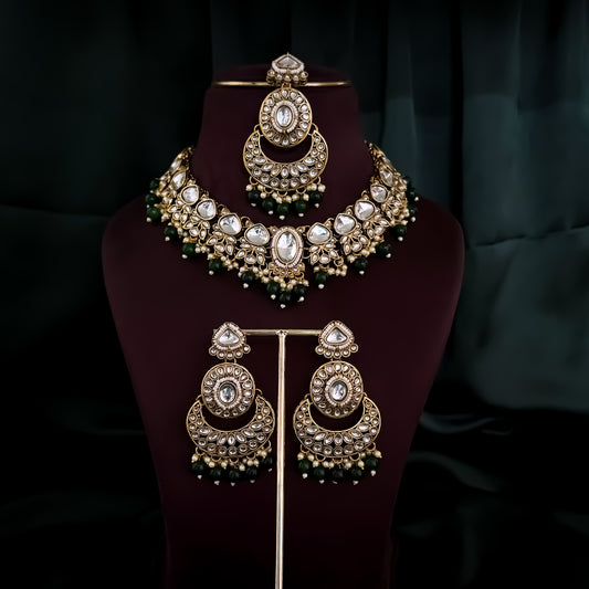 Rajnandini Kundan Pearl Necklace  - Green