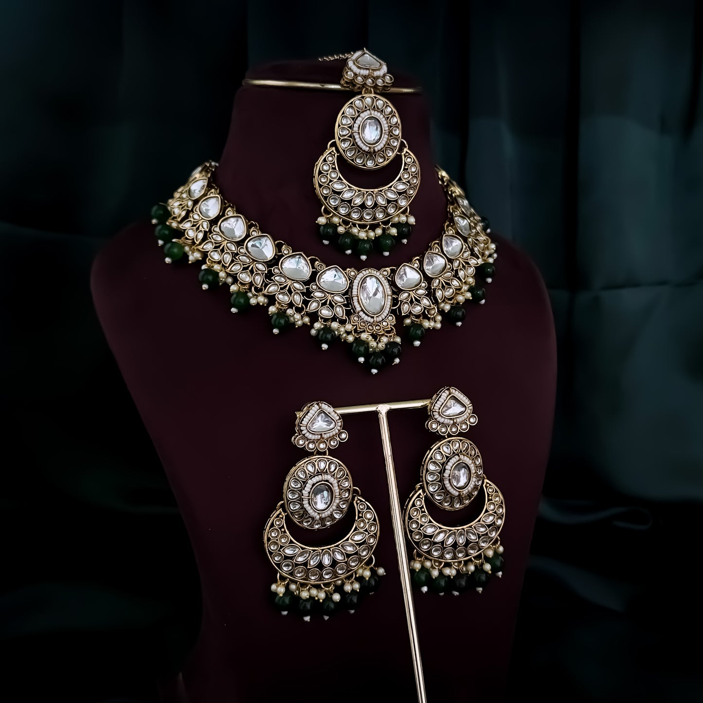 Rajnandini Kundan Pearl Necklace  - Green
