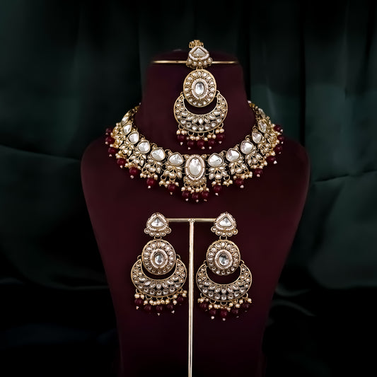 Rajnandini Kundan Pearl Necklace  - Maroon