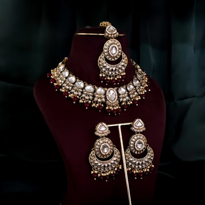 Rajnandini Kundan Pearl Necklace  - Maroon