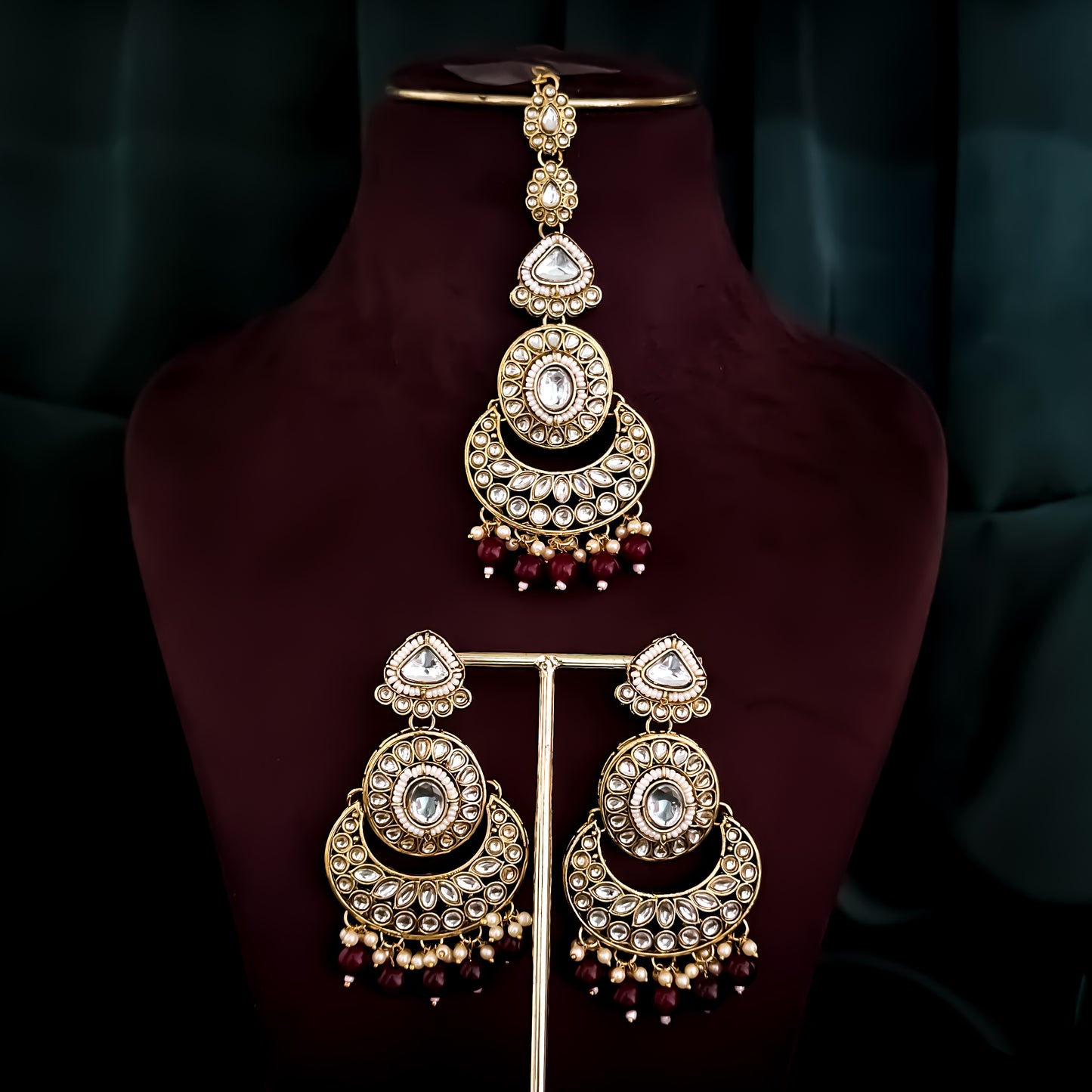 Rajnandini Kundan Pearl Necklace  - Maroon