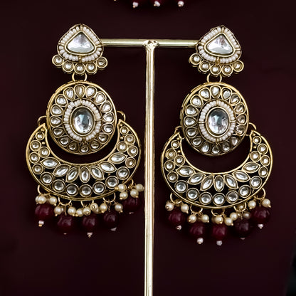 Rajnandini Kundan Pearl Necklace  - Maroon