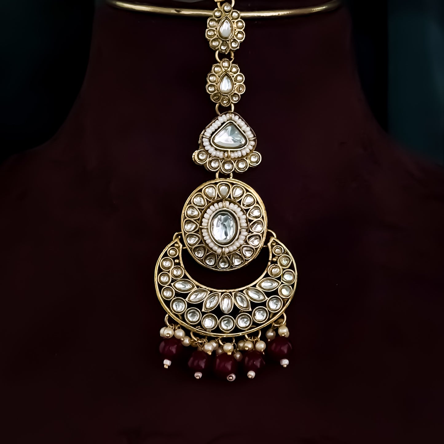 Rajnandini Kundan Pearl Necklace  - Maroon