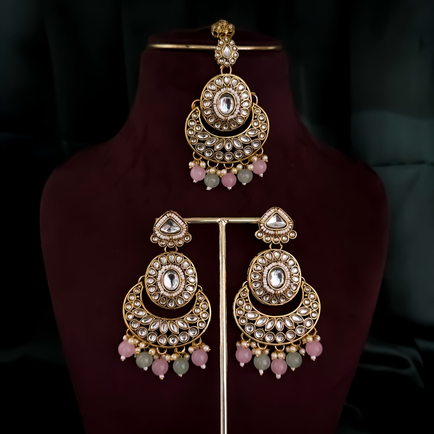 Rajnandini Kundan Pearl Necklace  - Pastel Pink & Pastel Green