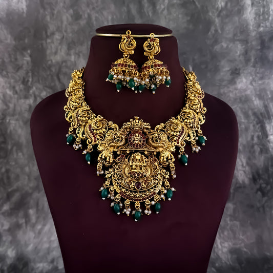 Prarthana Temple Necklace Set - Golden