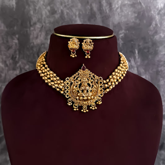 Niranjini Lakshmi Choker Necklace Set - Golden