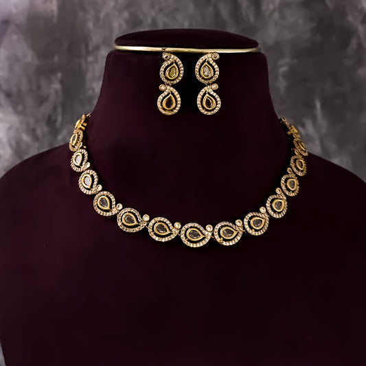 Pranay Temple AD Necklace Set - Golden