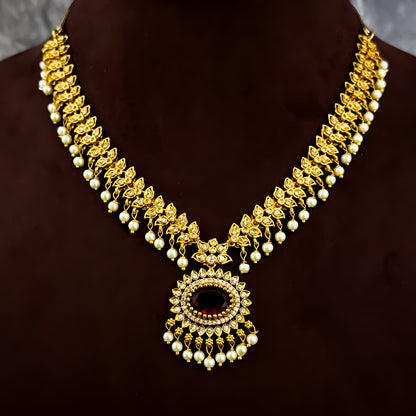 Pritika Temple AD  Necklace Set - Pink