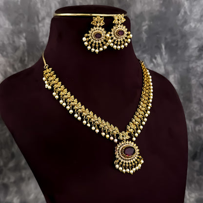 Pritika Temple AD  Necklace Set - Pink