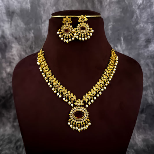 Pritika Temple AD  Necklace Set - Pink