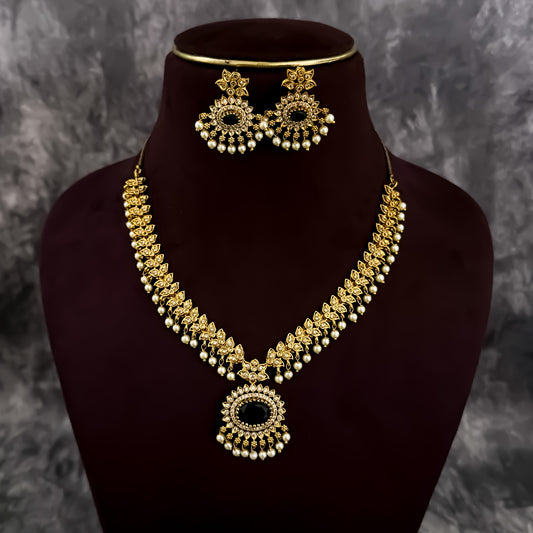 Pritika Temple AD  Necklace Set - Green