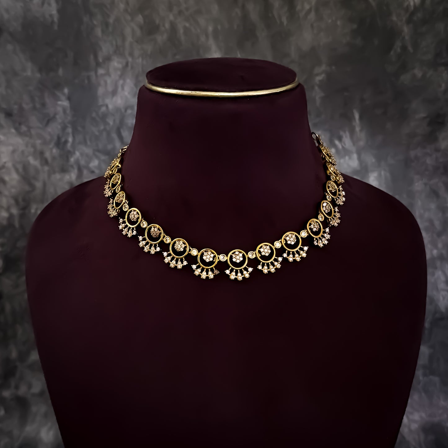 Rehmani Temple AD Necklace Set - Golden