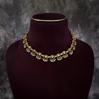 Rehmani Temple AD Necklace Set - Golden