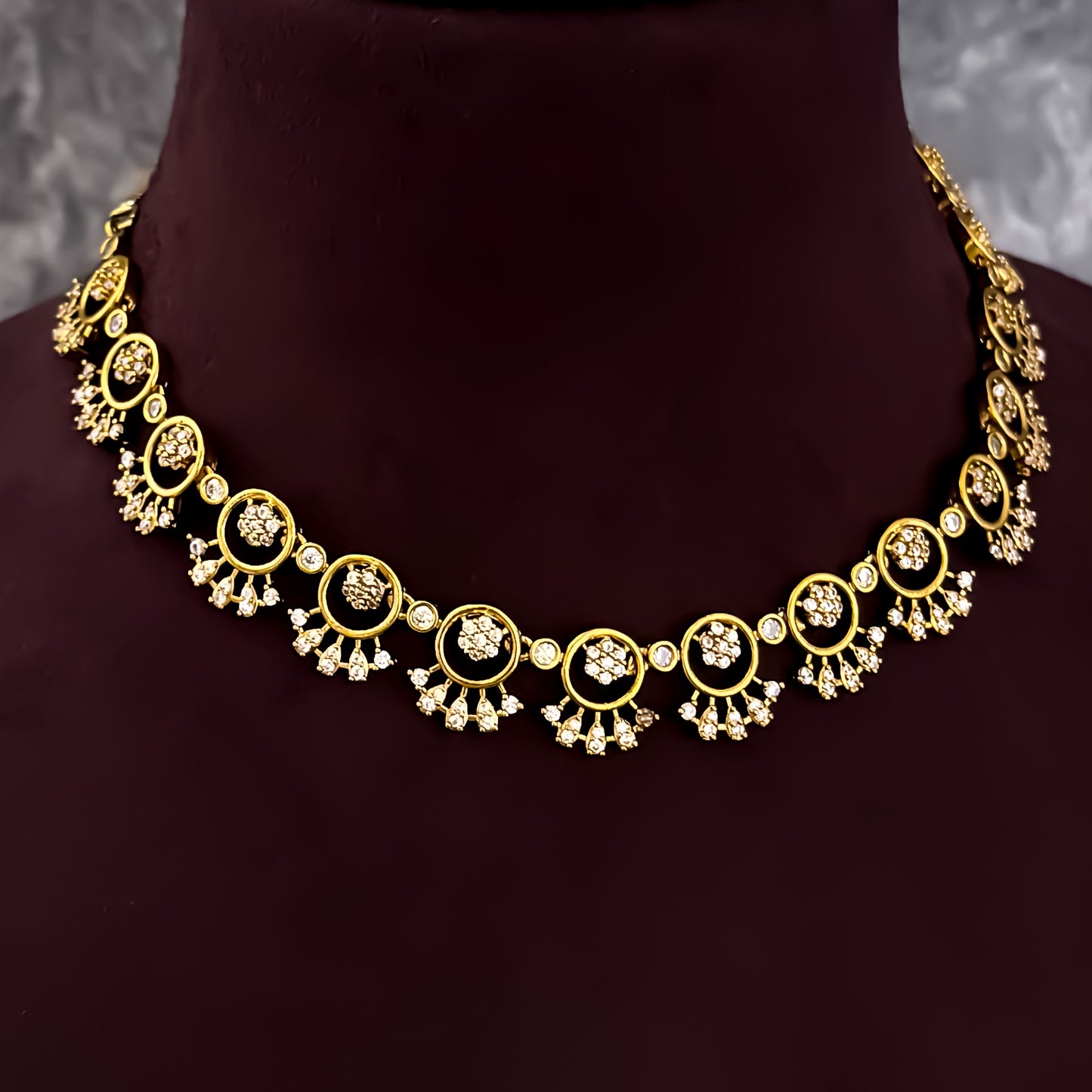 Rehmani Temple AD Necklace Set - Golden