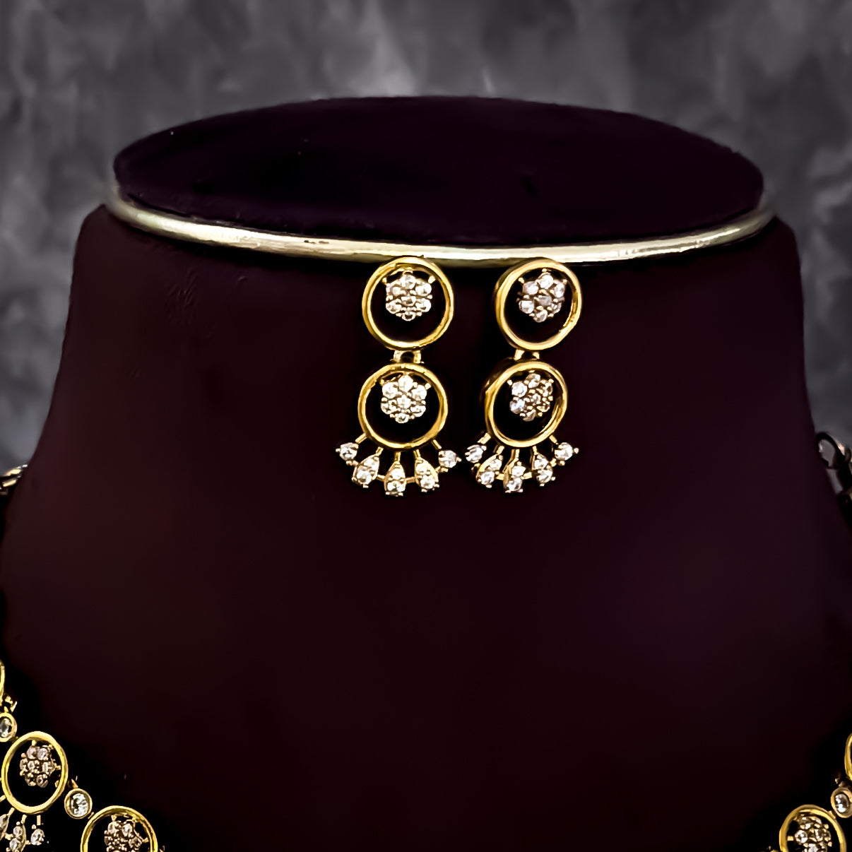 Rehmani Temple AD Necklace Set - Golden