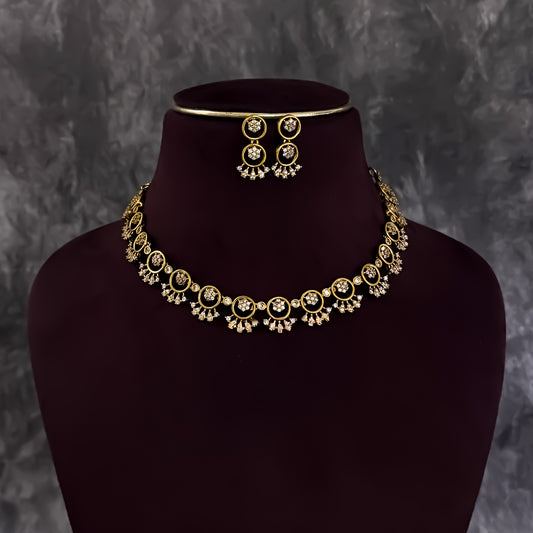 Rehmani Temple AD Necklace Set - Golden