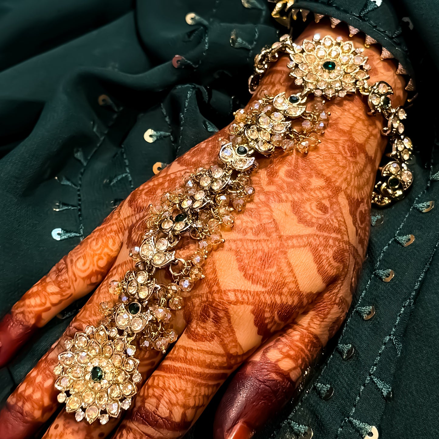 Nikhat Premium Reverse AD Haathphool - Golden
