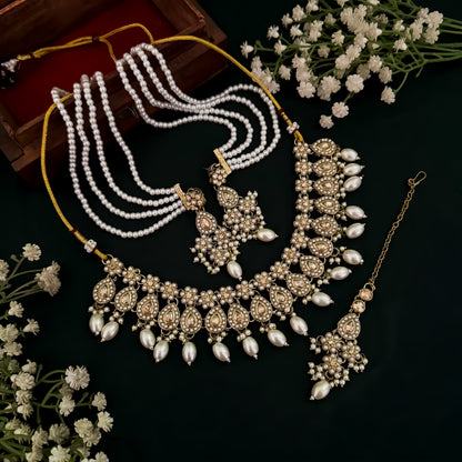 Inaya Jadau Reverse AD Necklace Set - Golden