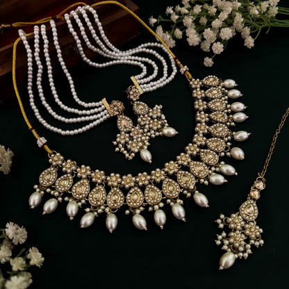 Inaya Jadau Reverse AD Necklace Set - Golden