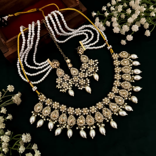 Inaya Jadau Reverse AD Necklace Set - Golden
